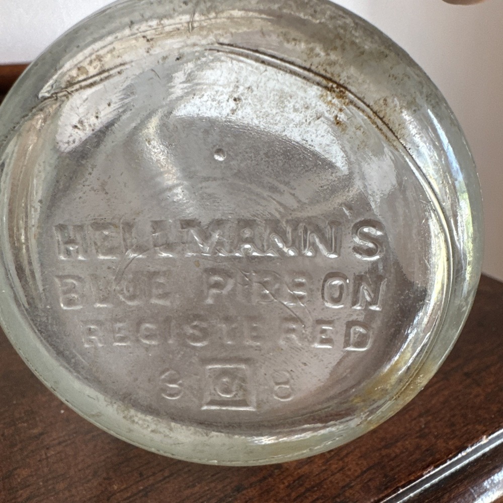 4-1/8" Vintage HELLMANN'S Blue Ribbon Mayonnaise Embossed Glass Jar - No Lid
